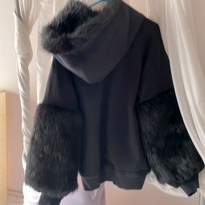 Express Faux Black Fur Hoodie, Perfect for the Winter!